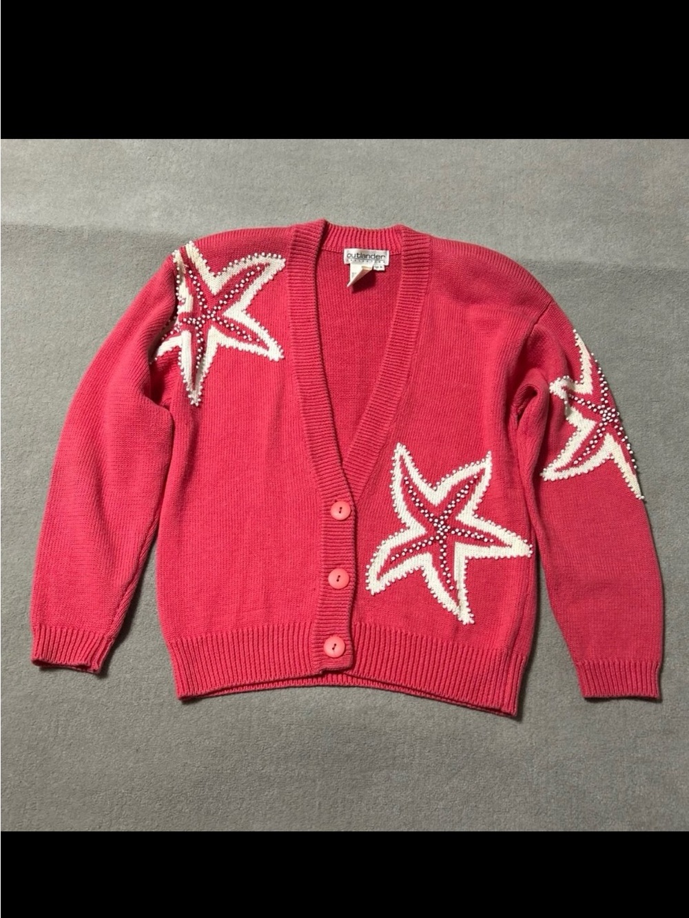 Vintage 80s Outlander Collection Pink Starfish Button Cardigan Sweater - Size S